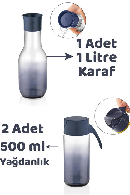 Lacivert Rainbow 7 Parça Mutfak Seti – Karaf Sürahi Yağlık Rende Limon Sıkacağı Tuzluk