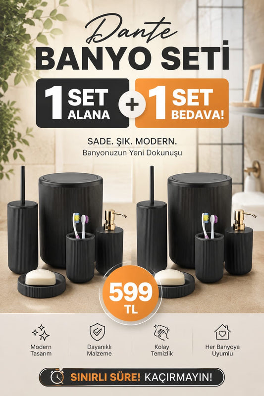 1 ALANA 1 BEDAVA Dante 5 Parça Banyo Seti Siyah KOD:13177