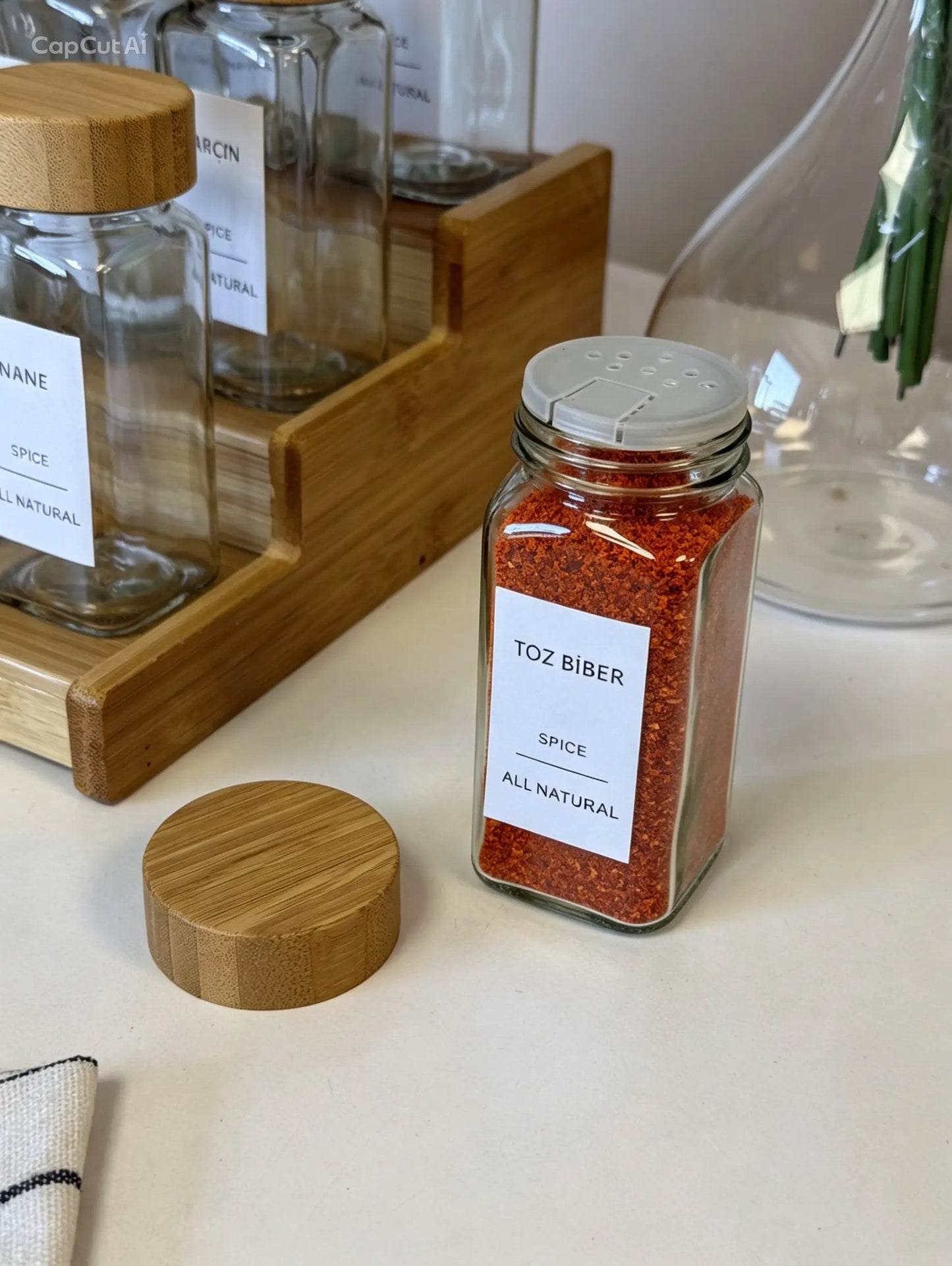 Motto Bambu Açılır Kapanır Stand 12 Li Cam Baharatlık Seti KOD:471
