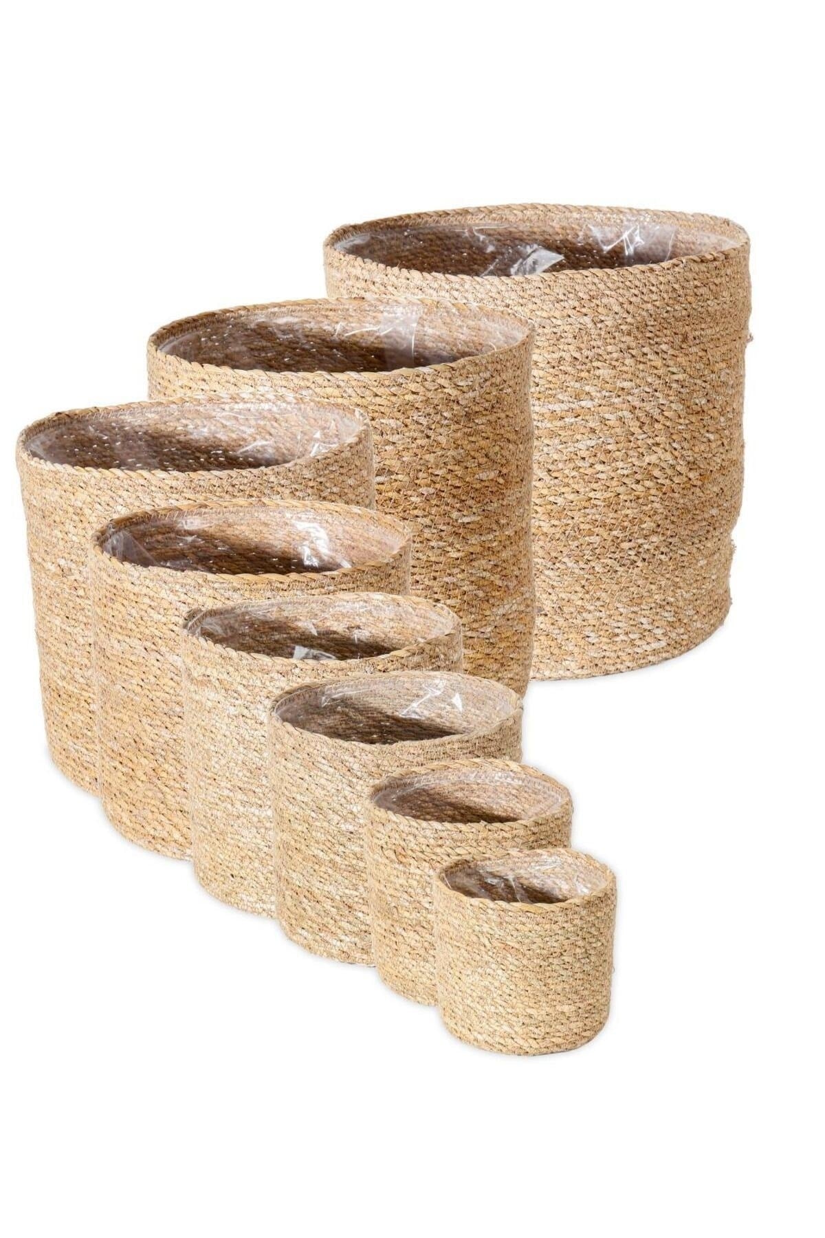 8'li Handmade Hasır Saksı Sepet Organizer Set