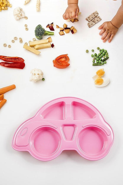 Araba Figürlü Bölmeli Bebek Mama Tabağı - Pembe