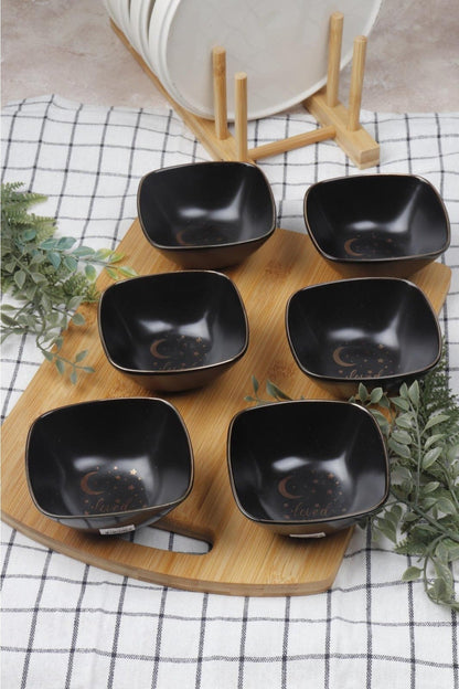 6 Adet Porselen Loved Black Kase Seti
