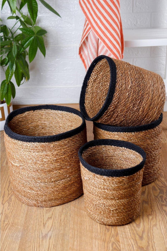 4'lü Handmade Hasır Saksı Sepet Organizer Set