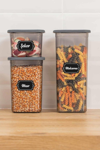 12'li Vakumlu Silikon Kapaklı Kare Baharat Saklama Kabı Seti - 12x(0.65 LİTRE) Antra