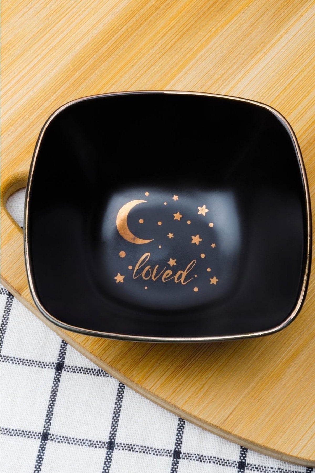 6 Adet Porselen Loved Black Kase Seti