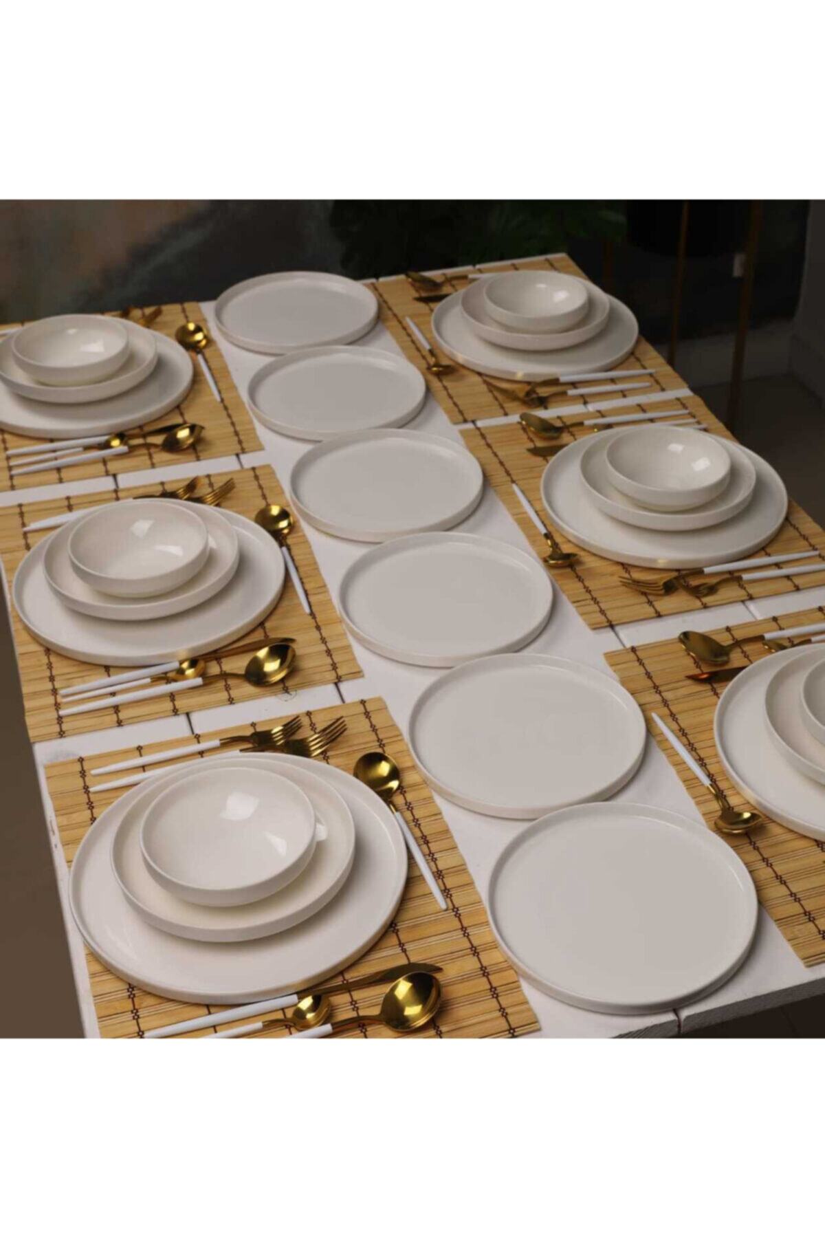 Bone Porselen Modern 24 Parça Yemek Takımı 6 Kişilik