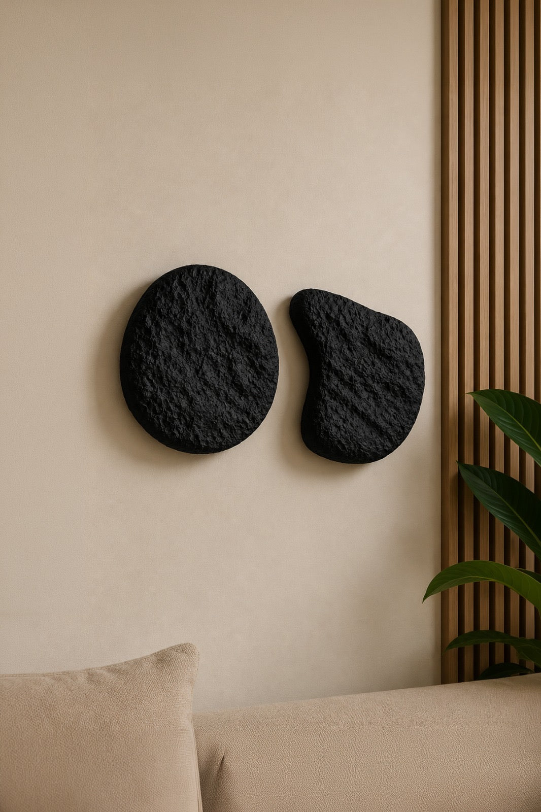 Modern Soyut Duvar Dekoru – Wabi Sabi Minimal Tasarım, Siyah Dekoratif Duvar Objesi, 2’li Set-Truzzo Antrasit