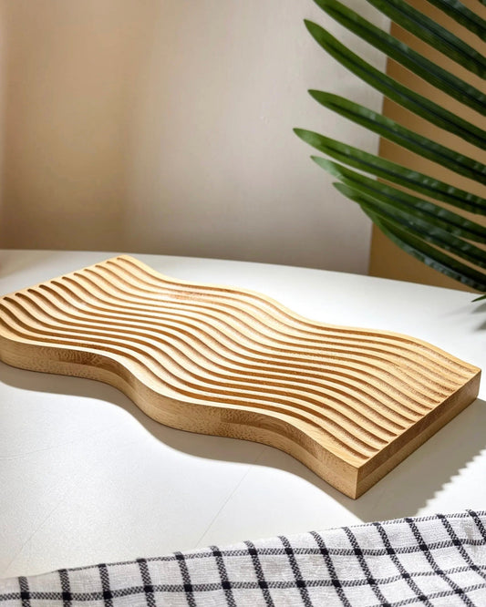 Gökkuşağı Dalgalı Model Bambu Peynir Tabağı Sunumluk