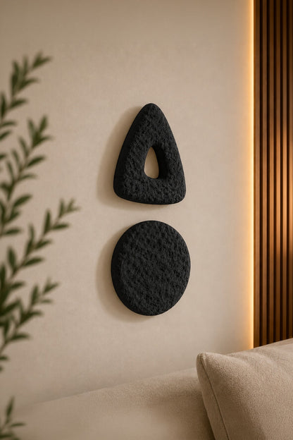 Modern Soyut Duvar Dekoru – Wabi Sabi Minimal Tasarım, Siyah Dekoratif Duvar Objesi, 2’li Set-Truzzo Antrasit