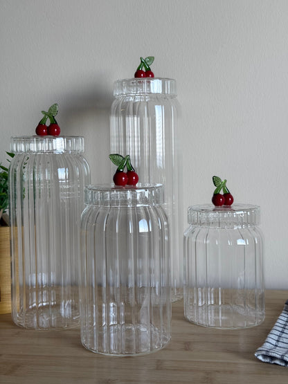 Strawberry Çizgili Borosilikat Cam Kavanoz Seti 4 Boy KOD:11341-42-43-44