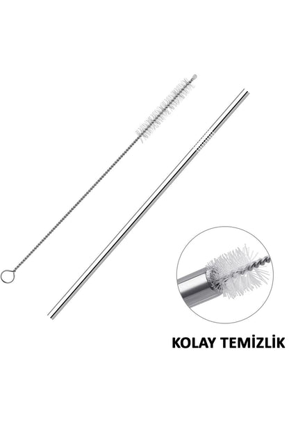 4'lü Çelik Pipet Seti 2 Adet Temizlik Fırçalı
