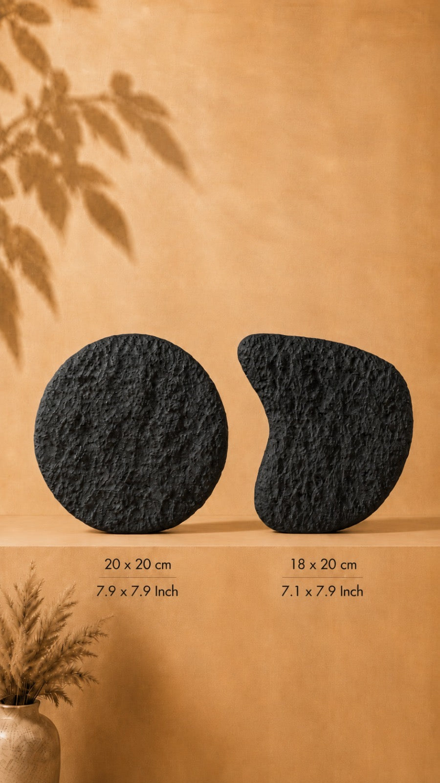 Modern Soyut Duvar Dekoru – Wabi Sabi Minimal Tasarım, Siyah Dekoratif Duvar Objesi, 2’li Set-Truzzo Antrasit