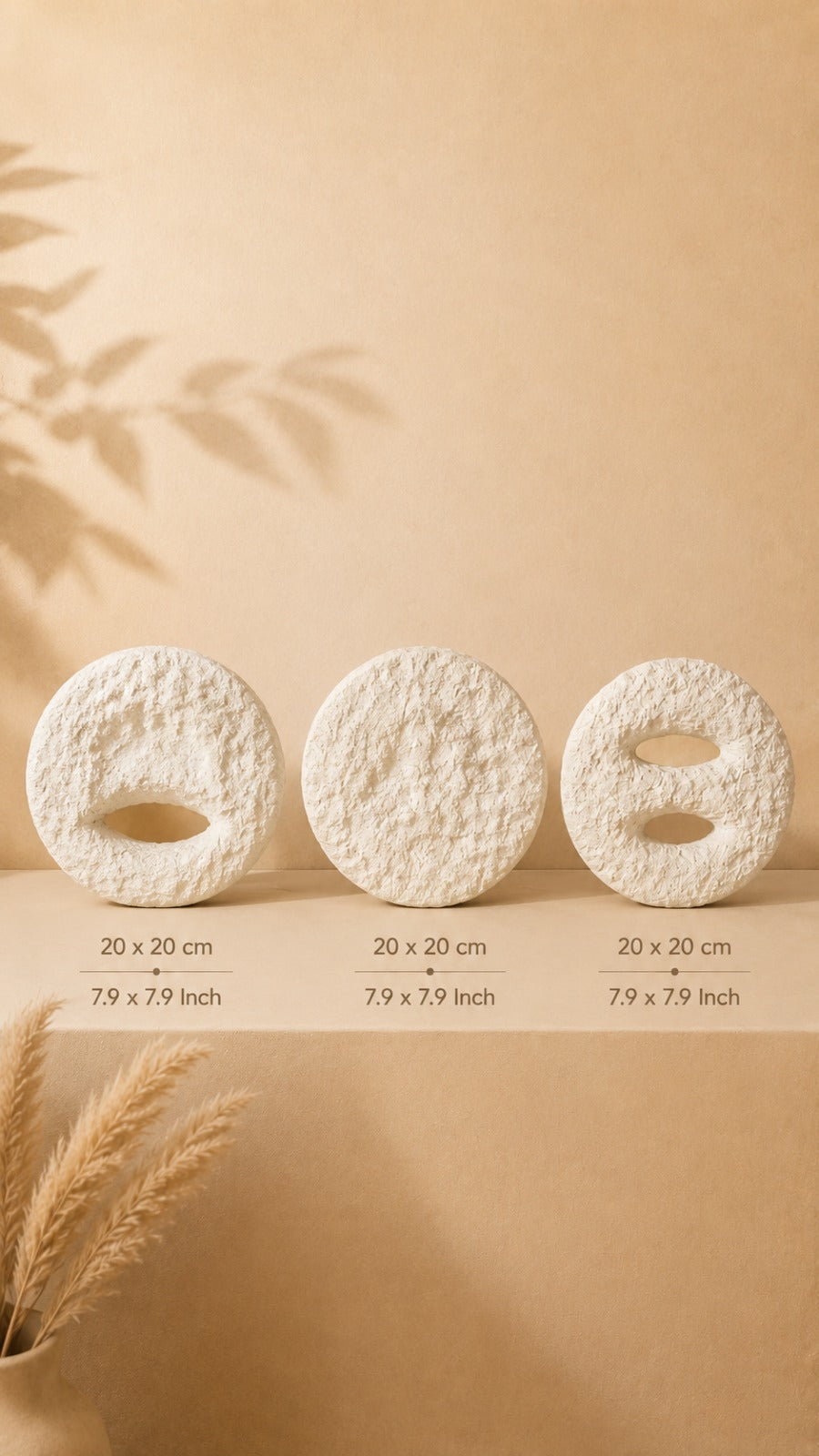Truzzo Wabi Sabi Beton Görünümlü Duvar Dekoru 3'lü Set Beyaz
