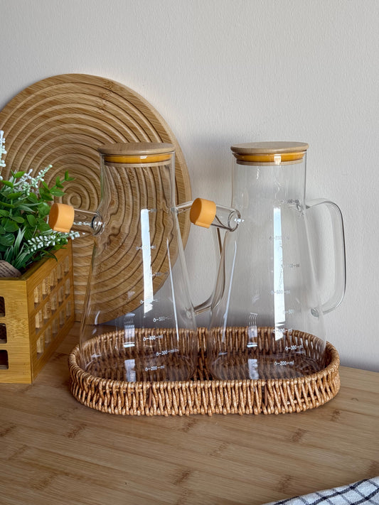 Vadi Oval Rattan Standlı İkili Yağdanlık Seti 900 ml KOD: