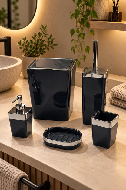 5'li Akrilik Banyo Seti Siyah-Gümüş
