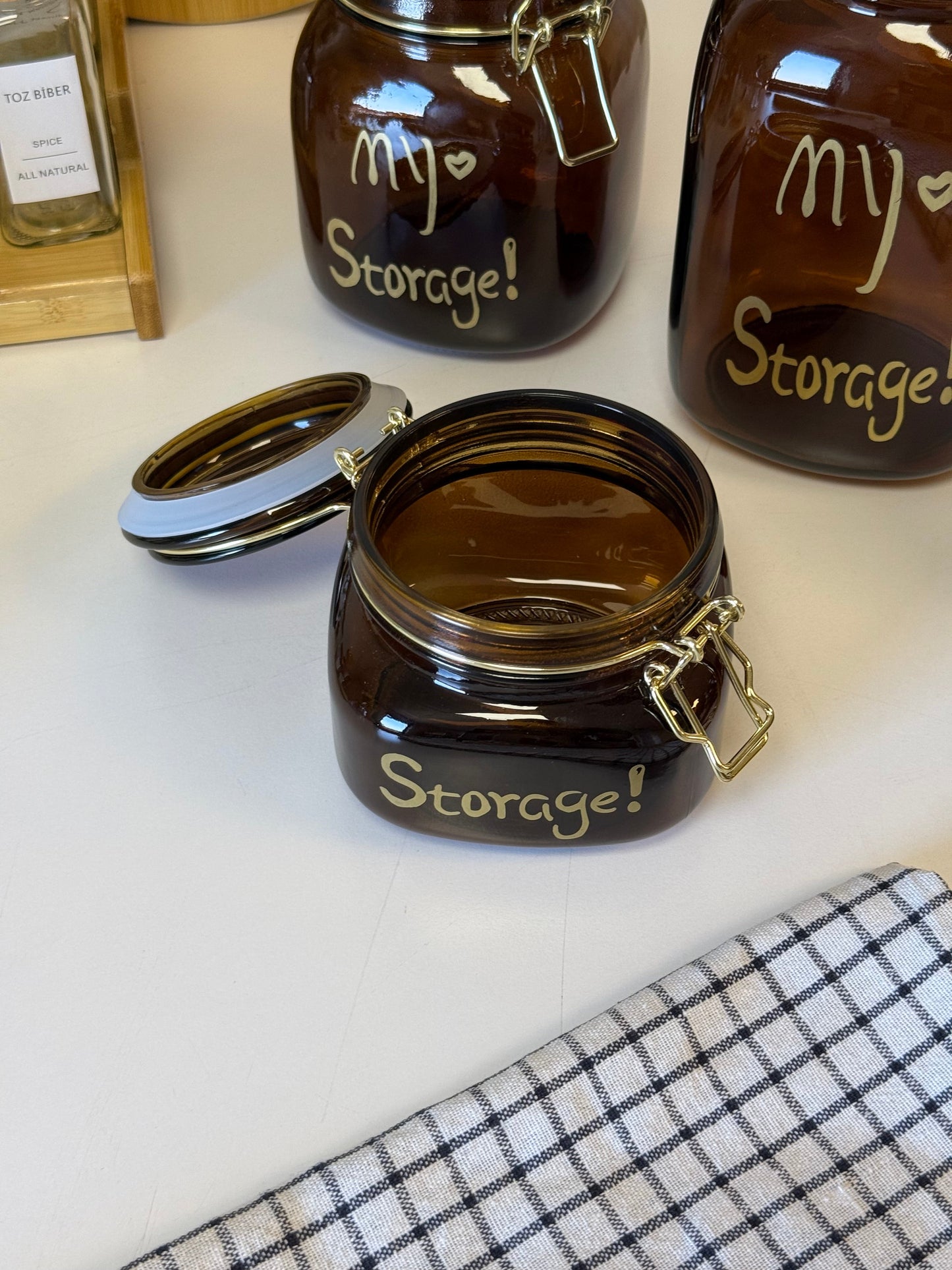Storage Kilit Kapak Cam Kavanoz Erzak Seti Amber KOD:11332-35