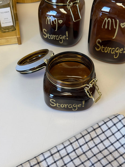 Storage Kilit Kapak Cam Kavanoz Erzak Seti Amber KOD:11332-35
