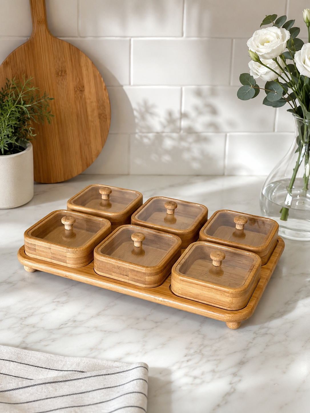 Boho Bambu Standlı Kare Kavaltılık KOD:30450