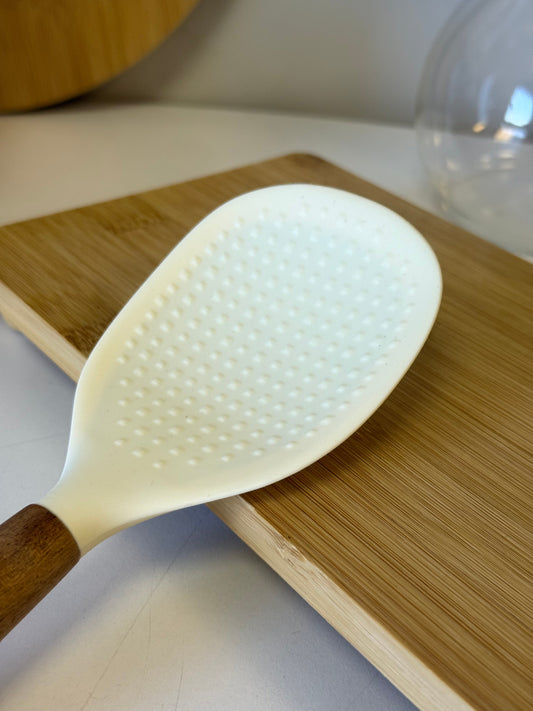 Cook Akasya Ağacı Tutmalı Silikon Pirinç Kaşığı Krem KOD:10957