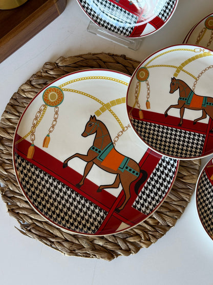 Caballo 7 Parça Pasta Servis Seti Porselen Kırmızı