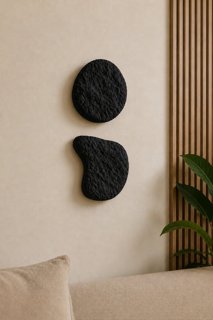 Modern Soyut Duvar Dekoru – Wabi Sabi Minimal Tasarım, Siyah Dekoratif Duvar Objesi, 2’li Set-Truzzo Antrasit