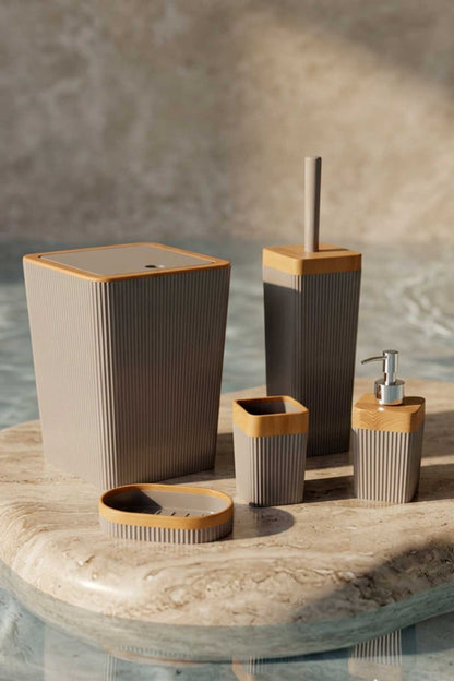 5'li Bambu Görünümlü Banyo Takımı Gri