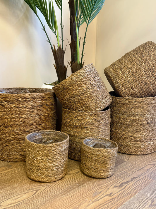 7 Li Handmade Hasır Saksı Sepet Organizer Set