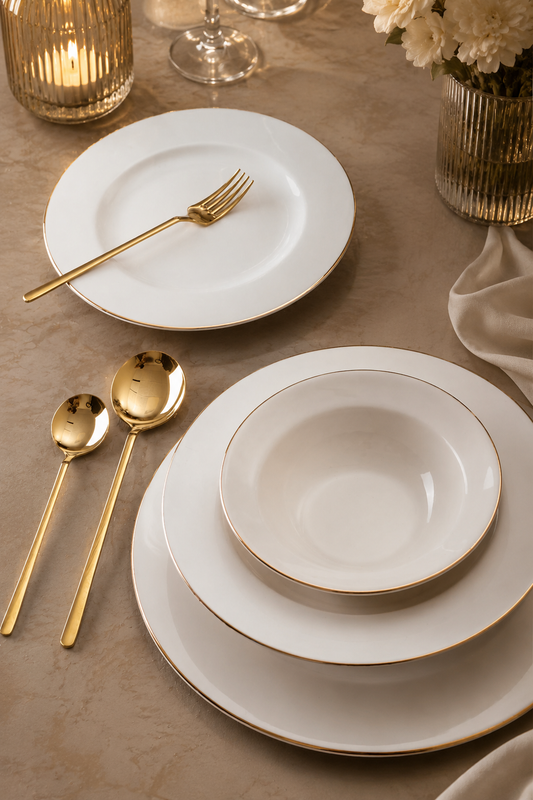 Tohana Altın Yaldız 24 Parça 6 Kişilik Bone China Porselen Yemek Takımı