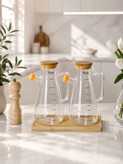 Gael Bambu Standlı Borosilikat Cam Yağdanlık Seti 900 ml KOD:10590
