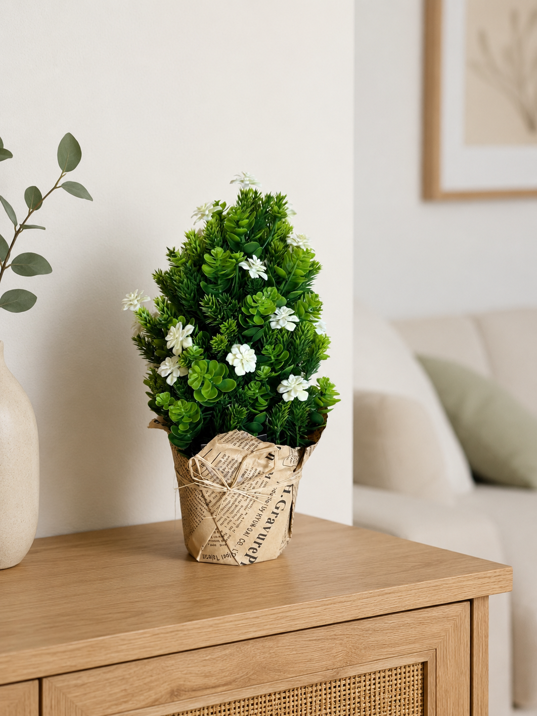 Gramy Saksıda Yapay Beyaz Çiçekli KOD:8976